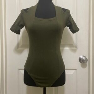 Vintage Contempo Casuals Halter Top Bodysuit Olive Green 90s Small - Medium Rare